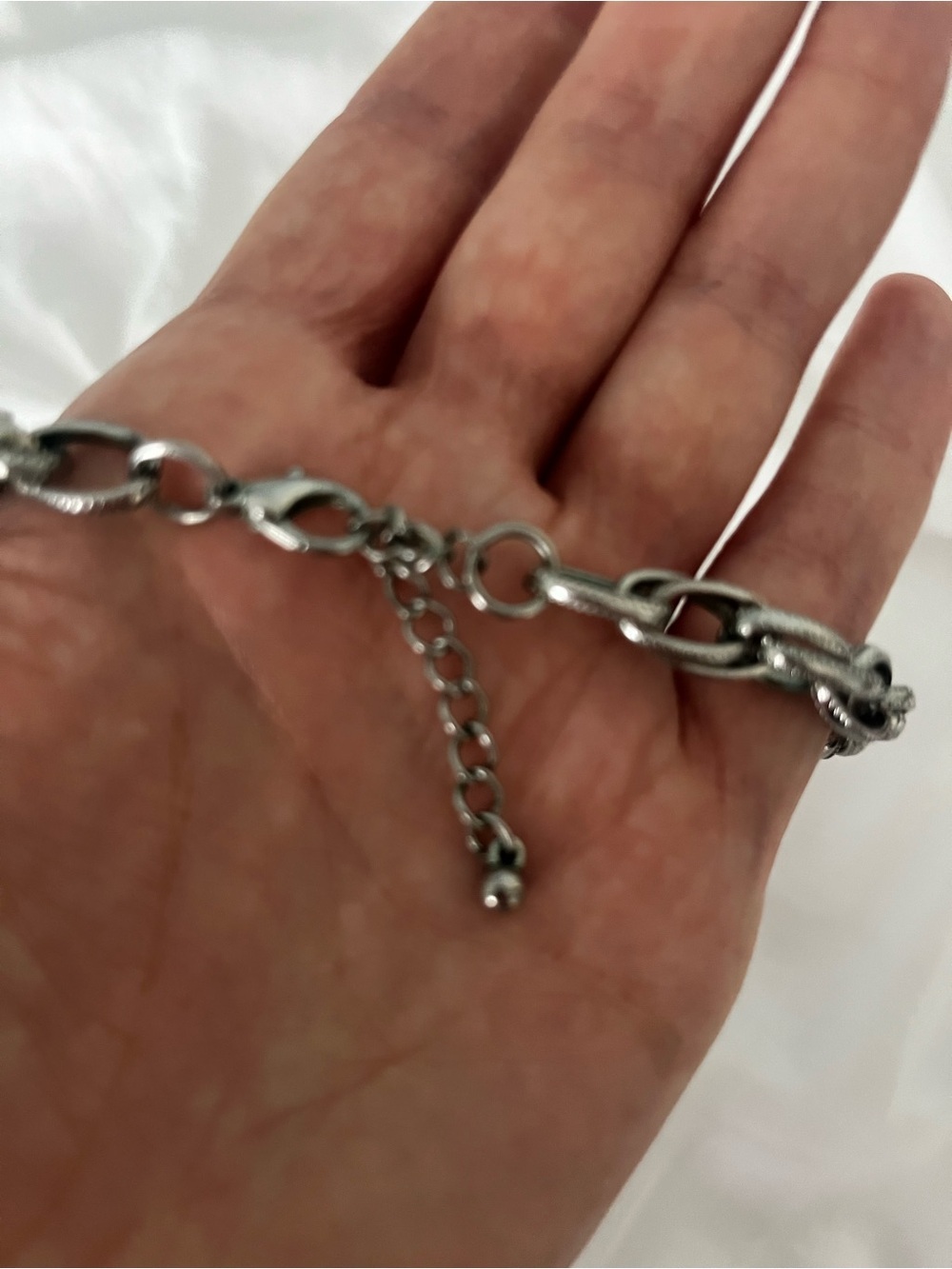 Vintage Silver Tone Chunky Chain Necklace | Textured Link Statement Necklace - Picture 4 of 6